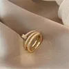 Projektant mody wielowarstwowy pierścionek z paznokci biżuteria ze stali nierdzewnej Znakomita 14K prawdziwy złoto platowany pierścień cyrkonu AAA Elegancki damski prezent ślubny AB253
