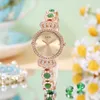 Montre à quartz étanche de luxe pour femmes avec couronne en jade et diamants