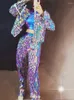 Stage Wear Female Hip Hop Jazz Dance Team Costume Purple Blue Laser Mirror Sequins Jacket Vest Pants Set Bar Singer Performance