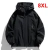 Svart campingjacka Men Windbreak Coat Plus Size 8xl Fashion Casual Waterproof Male Solid Color Outerwear Big 240118