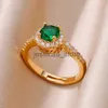 밴드 고리 Green Blue Zircon Round Rings for Women Gold Color Stainless Steel Rweddfemale 럭셔리 보석 파티 선물 Anillos Mujer J240119