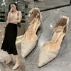 Robe chaussures sandales pour femmes petit talon moyen talons aiguilles fête sandale femme bleu sexy strass marques chaussure été 2024