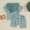 Set di abbigliamento Pudcoco Neonato Neonato Abiti estivi Stampa a righe T-shirt con cappuccio a maniche corte con pantaloncini elastici in vita 2 pezzi Vestito 0-3T