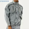 Amerikaanse Retro Sneeuwvlok Gewassen Jas Heren Kleding Denim Motorfiets Losse Veelzijdige Jassen Pocket Katoen Bovenkleding 240118