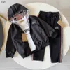 Brand kids Tracksuit baby three-piece Size 90-150 Hooded Double sided jacket jacket Minimalist round neck hoodie And casual pants Jan20