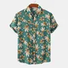 Men's Casual Shirts Summer Plus Size Polyester Short Sleeve Shirt Hawaiian Tropical Leaf Print Beach Male Y2k Clothes Tops Streetwear