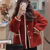 QWEEK RED WOMENS WINTER JACKET KOREAN FASHION TWEED JACKETSラムウールコートヴィンテージハラジュク長袖メスエレガント240118