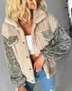 Vestes Femmes Femmes Turn-Down Collier Sequin Patch Teddy Veste Femme Casual Manteau à manches longues Streetwear Lady Tenues