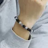 Strang Naturstein Armband für Männer Schwarz Weiß Perlen Hohl Edelstahl Armbänder Geschenke