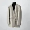 Veste en cuir véritable pour femmes, automne et hiver, Style minimaliste décontracté, amincissant, col en v, ceinture, haut en peau de mouton