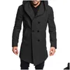 Men'S Wool & Blends Fashion-Mens Wool Coat Autumn Winter Mens Long Trench Cotton Casual Woollen Men Overcoat Coats And Jackets Drop De Dhcoz