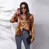 Blusas de mujer Blusa de seda satinada verde Mujer Primavera Otoño Manga larga Top Moda Cuello vuelto Camisa con botones Oficina Señora Negocios