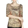 Women's Blouses Club Shirt Sparkling Sequin Half Sleeve Party Blouse Soft Breathable Pullover For Prom Cocktail Events Women