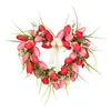 Decorative Flowers Artificial Tulip Flower Garland 40cm Wall Hanging Heart Wreath Simulation Valentine Day Decor