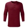 Men's T Shirts Men Button Long Sleeve Top Bottoming Shirt Spring And Autumn Round Neck Solid Color T-Shirt Blouse Clothing Tops