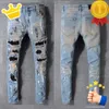 Lila män denim designer tårar märke ruin staplade modetrender rock väckelse män byxor svart mager jeans jean 25md