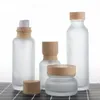 Frosted Glass Jar Cream Bottles Round Cosmetic Packaging Jars Hand Face Lotion Pump Bottle with wood grain cap SN5342