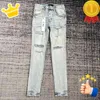 Slanke Biker Paarse Man Gescheurde Rechte Skinny Broek Ontwerper Stack Fashion Jeans Trend Merk Vintage Pant Heren Ons