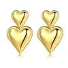 Stud Earrings NCEE Luxury Trendy Double Heart Shaped Gold Plated Smooth Metal Love Drop For Women Jewelry Party Gift