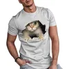 Homens camisetas Camiseta para homens gato casual em torno do pescoço impressão manga curta harajuku desenhos animados roupas de animais tendências produtos streetwear topsyolq