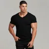 Männer T Shirts Marke Casual Mode Atmungsaktive Herren Kurze Cool Tee Shirt Fitness Sommer Baumwolle Hülse V-ausschnitt Gestrickte T-shirt