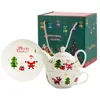 Tasses soucoupes cadeau de noël personnalisé cafetière en céramique de dessin animé mignon et soucoupe de tasse service à thé en porcelaine créative avec boîte tasse d'eau