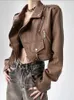 Women's Leather Punk Brown Cropped Jacket Women Outwear Zipper Moto Biker Casual Chic Design High Street Coat