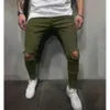 Pantalon à trous de couleur unie pour hommes, Slim, coupe cintrée, pantalon crayon de styliste, pantalon de rue pour adolescents 67