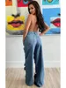 Jeans femininos atacado primavera na moda elegante oco para fora denim mulheres casual streetwear calças bottoms