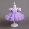 Robes de fille de fleur rouge col transparent niveaux robe de bal fille robes de mariée pas cher robes de communion fleurs arc dos creux Lilttle enfants anniversaire Pageant robes de mariée