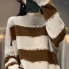 Women's Sweaters Striped Round Neck Long Sleeve Color Matching Cashmere Sweater Padded Loose Raglan Sleeves Pure Wool