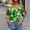 T-shirts femme décontracté mode saint-Patrick imprimé manches longues revers col en V bouton pull haut magasin officiel Ropa De Mujer