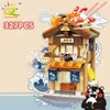 Blocos de cidade mini japonês vista de rua macarrão casa modelo blocos de construção diy primavera quente sushi loja tijolos brinquedos para ldrenvaiduryb