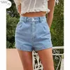 Short féminin péritang solide haute taille jean rétéro short femme 2024 Streux de street occasionnel de poche de pace à ourlet roulé