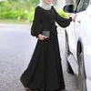 Abbigliamento etnico Ramadan Caftano Turchia Hijab Donna Solido manica lunga Kebaya Abito lungo con volant Abiti da sera islamici