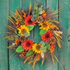 Decorative Flowers Front Door Wreath Artificial Sunflower Pine Cones Garland With All Season For Outdoor Indoor