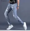 Herren Jeans Korea Version Herren Blue Jeans Hochwertige Slim Stretch JeansLight Luxus Print Jeans Stilvolle Sexy Street Jeans;L240119