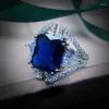 Cluster Rings Princess Cut Royal Blue Stone For Women Adjustable Ring Banquet Party Jewelry Fashion Band