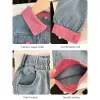 baby Clothing Sets 2pcs Girls Jean Coat Contrast Lapel Collar Long Sleeve One Breasted Denim JacketsElastic Waist Straight Jeans Kids Suits CHG2401197-12
