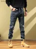 Mäns jeans jeans för män skarvade manliga cowboybyxor raka motorcykelbyxor mager tätt rör smal passform regelbunden koreansk stil tvättad softl240119