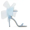 Sandały designerskie luksurys kobiety wysokie obcasy średnie pompki Aveline Sandal Asymetryczne grozgrain siatka fascynator łuki butów platforma platforma slajd