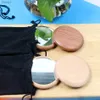 2PCS Mirrors 1pc Espejo de maquillaje redondo de madera Tamaño de bolsillo Espejos cosméticos Estudiante Portátil Espejo de tocador de mano de una sola cara Herramientas de maquillaje