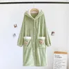 Women's Sleepwear And Cartoon Nightgown Home Pocket Nightdress Clothes Long-sleeved Hooded Knee-length Flannel Autumn Double Winter Bear