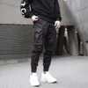 Män band färgblock byxor svart ficklast harem joggare harajuku sweatpant hip hop byxor 15