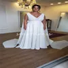 Pllus Size Boho Wedding Dress 2024 With Caped Gatsby Deep V Neck Chiffon Beach Bride Dress Sweep Train Country Garden Bridal Gowns Lace Robe De Mariee vestidos de novia