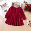 Robes de fille en velours pour bébé, tenue de fête à manches longues, ligne A, découpée, tenue de concours de noël pour tout-petits