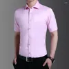 Men's Casual Shirts Summer Short Sleeve Men Fashion Slim Dress Shirt Mens Solid White Black Blouse Single Breasted Man