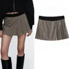 Damen Shorts ICCLEK 2024 Houndstooth Wide Plissee Culottes High Waist Rock Store Mode Frau Kleidung Winterhosen