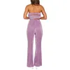 Women's Two Piece Pants Summer Purple Women 2 Pieces Outfits Solid Color Tube Top With Long Trousers Casual Streetwear Outfit For Club Party