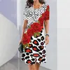 Casual Kleider Floral Patchwork Damen Leopard Print Frau Kleidung A-Linie Rock Mode Oansatz Tops Sommer Elegante Frauen Kleid